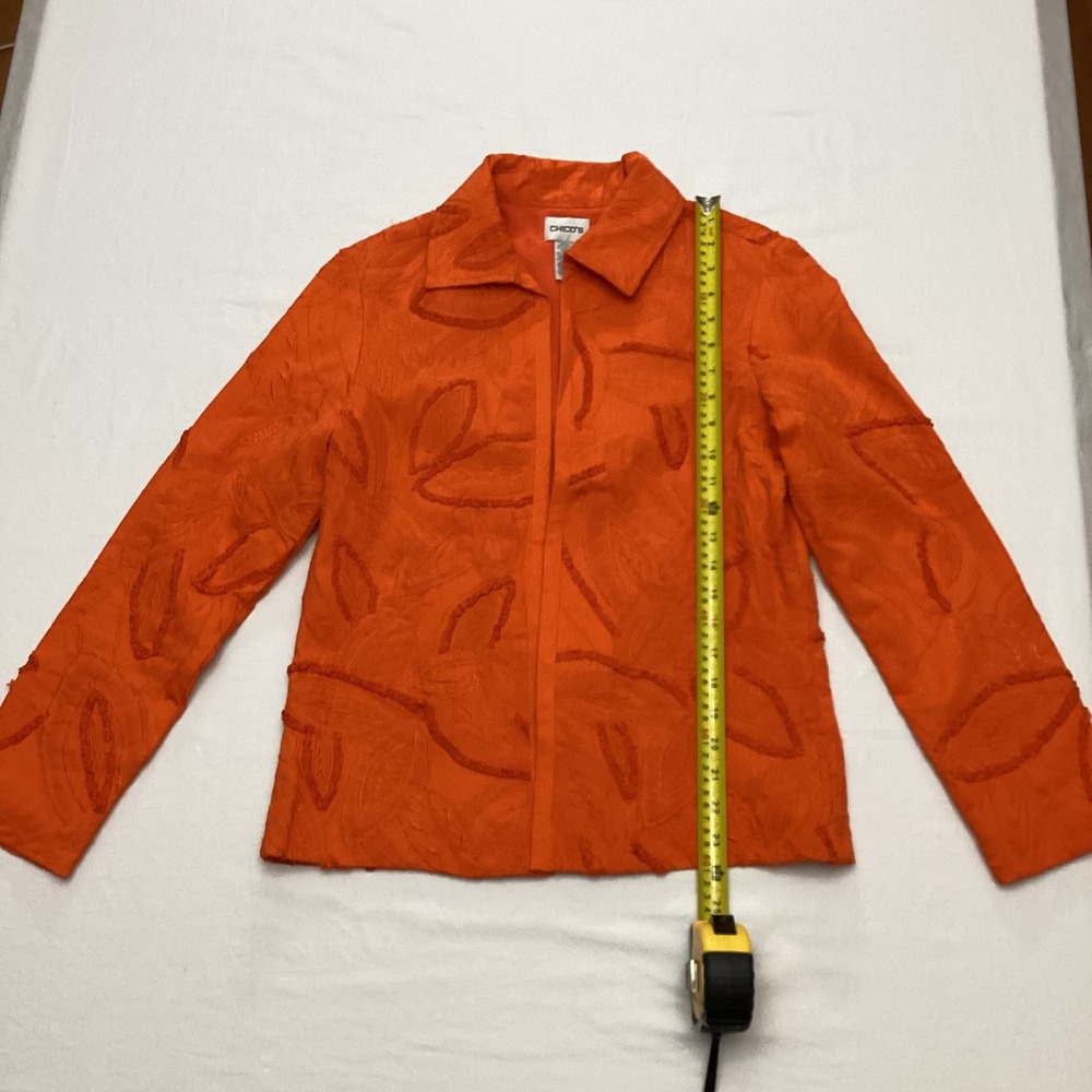 Chico's Orange Textured Leaf Applique Jacket Blazer Size 0-small 4 - Picture 3 of 10